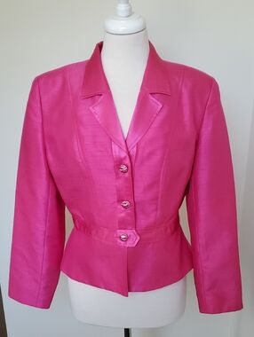 Cache Fitted Blazer In Hot Pink Shantung Size 8